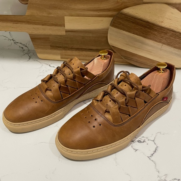 Mens Brown Leather Sneakers Oliberte Dakugo Woven Shoe - Picture 2 of 11